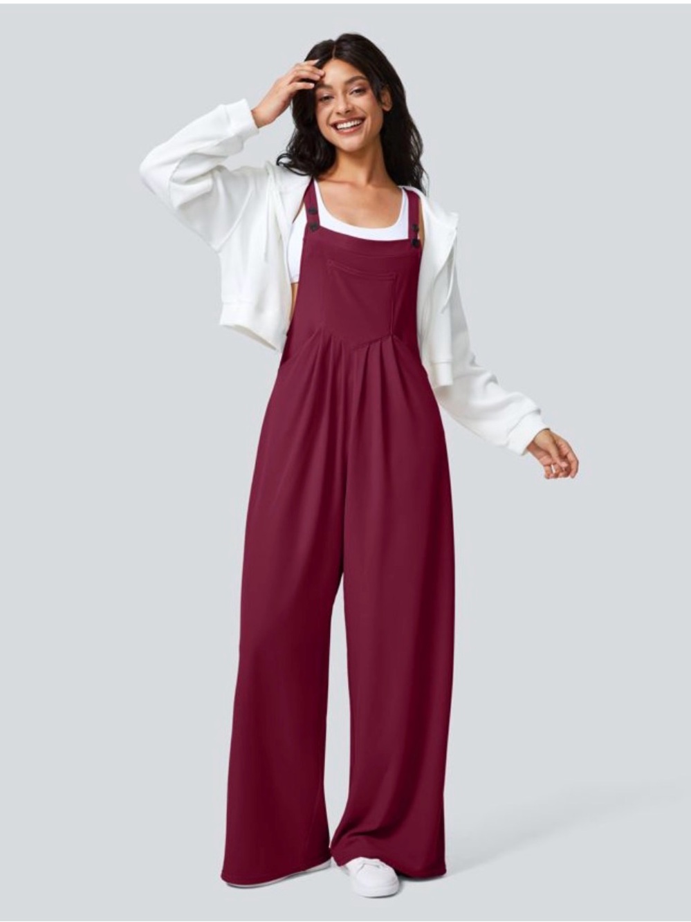 NWT Halara Wide-Leg Pocket Waffle Knit Jumpsuit - Maroon - Burgundy - Overalls